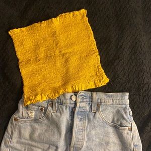 Tres Bien yellow strapless crop top
